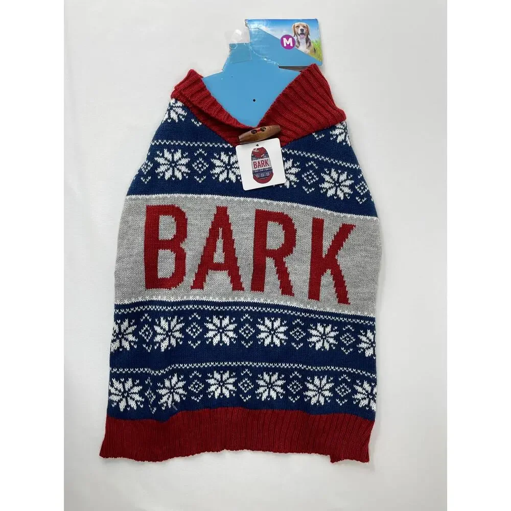 Vibrant Life Dog Pet Sweater Snowflake Pull on Red Bark Blue Medium NEW *READ*